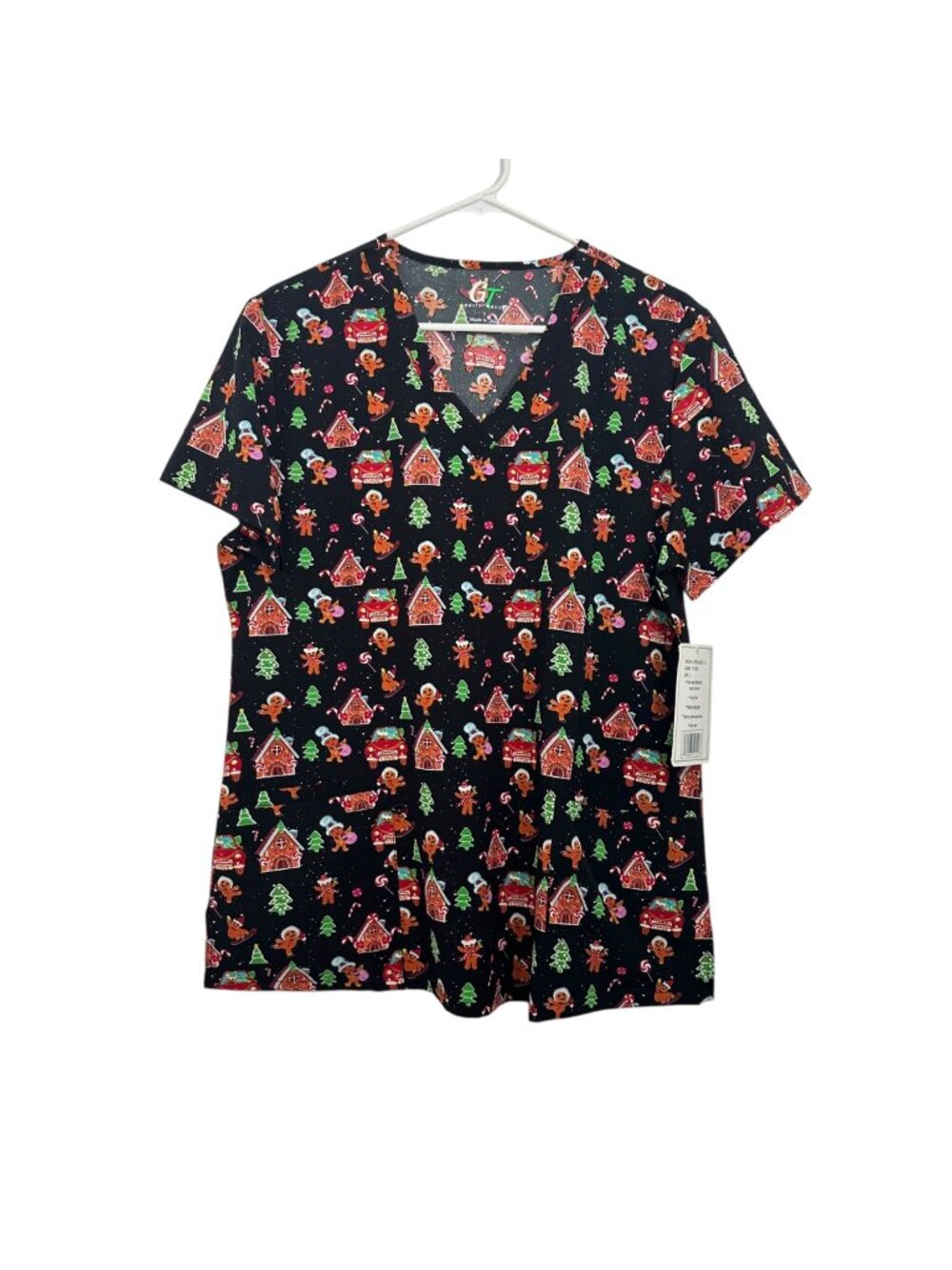 Christmas-Themed GT Performance Womens Scrub Top Stretch Wrinkle Resistant SZ L